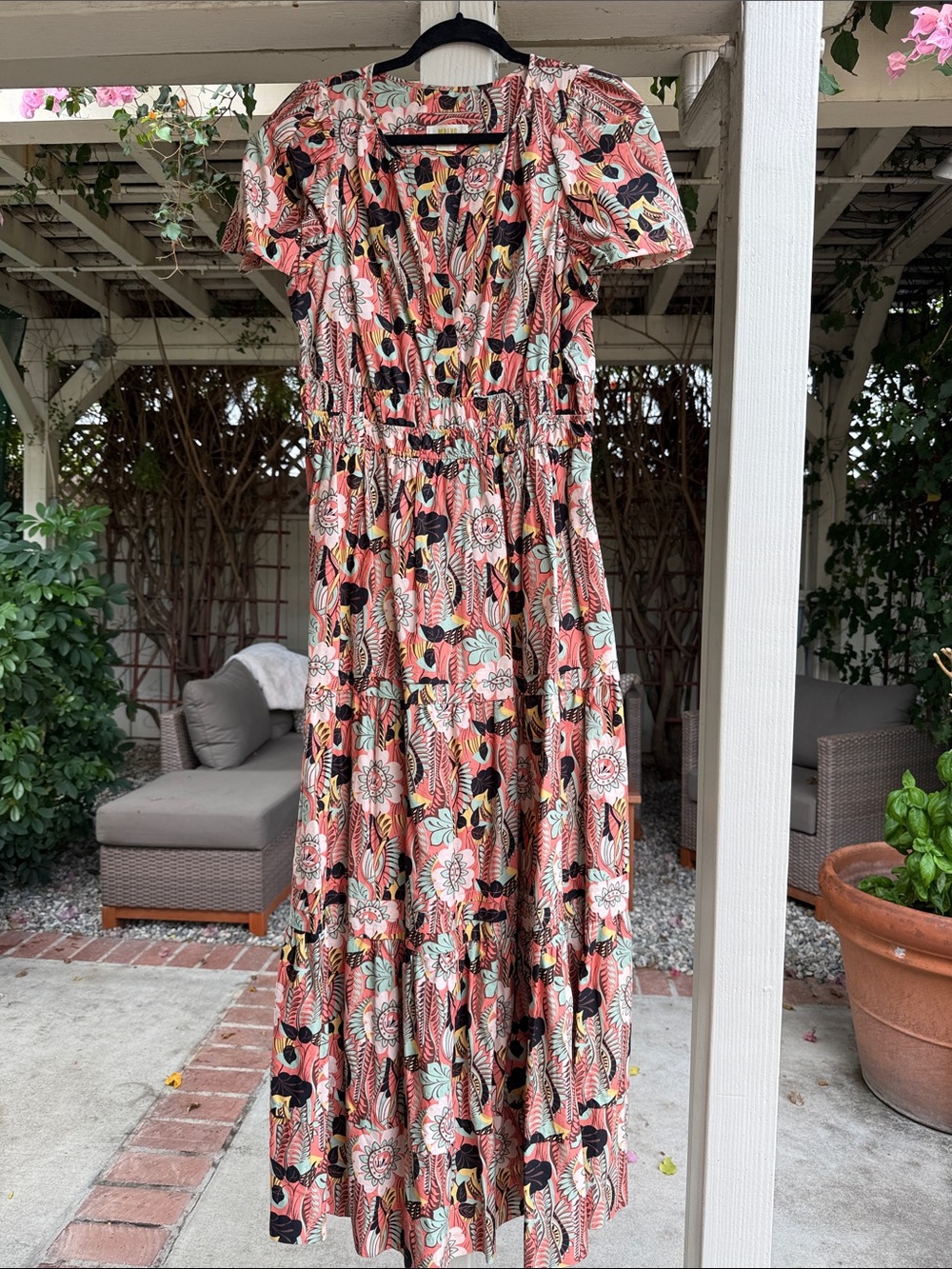 Maeve Coral Pink Floral Maxi Dress with Puff Sleeves